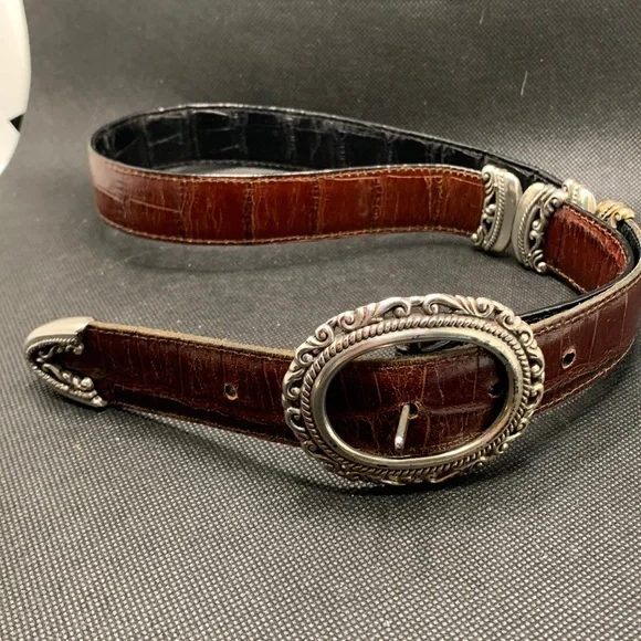 Brighton Two Tone Black/Brown medium belt Vintage 90s Brighton Black & Brown Leather Belt Medium 30  main image 4